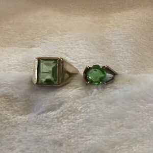 Vintage Sterling Silver Green Gemstone Uranium Glass Ring Set Size 3 3/4, 6 1/2